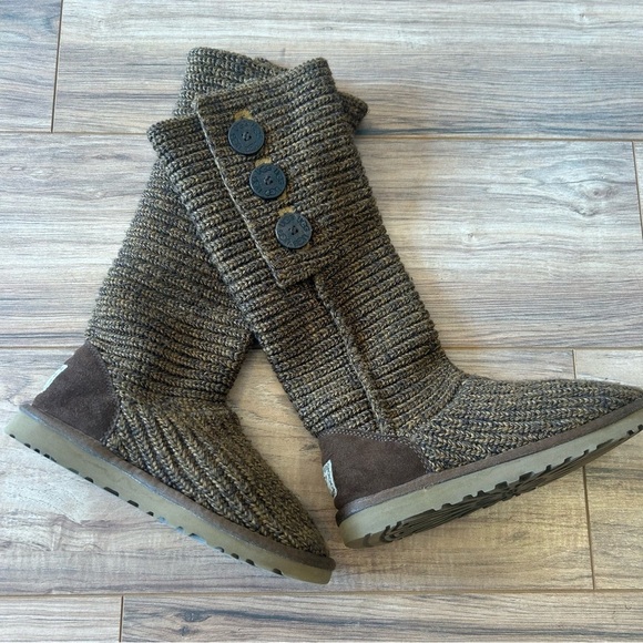 UGG Shoes - UGG Australia Classic Cardy Brown Knit Button Boots Women’s 6 Tall Cozy